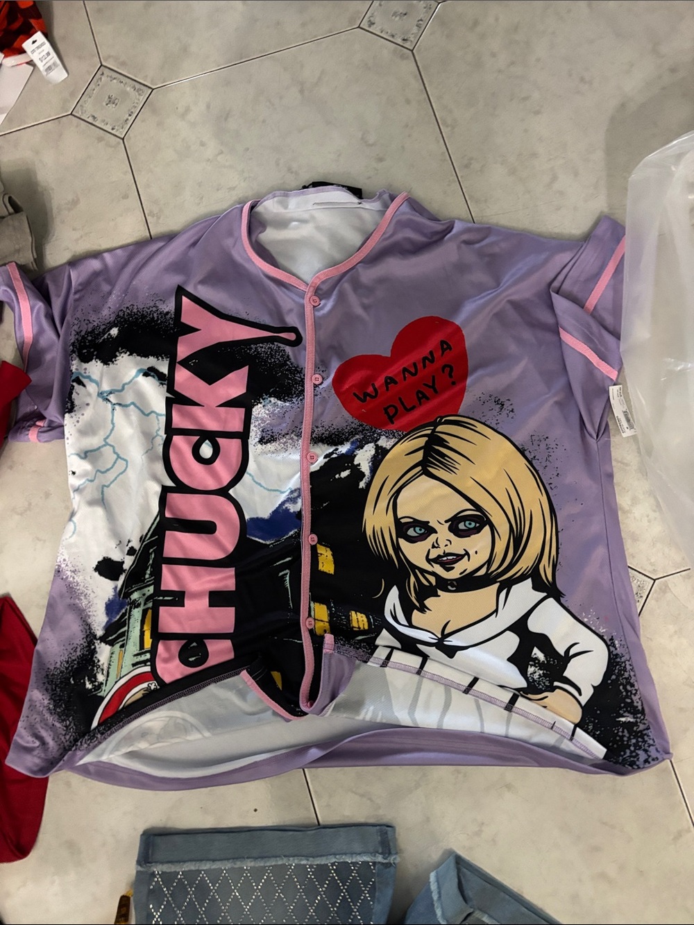 Universal Purple Chucky Graphic Button-Down Shirt